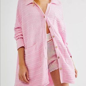Free People Beach Pink Day Dreaming Button-Up Cardigan Size XS Slouchy Pockets
